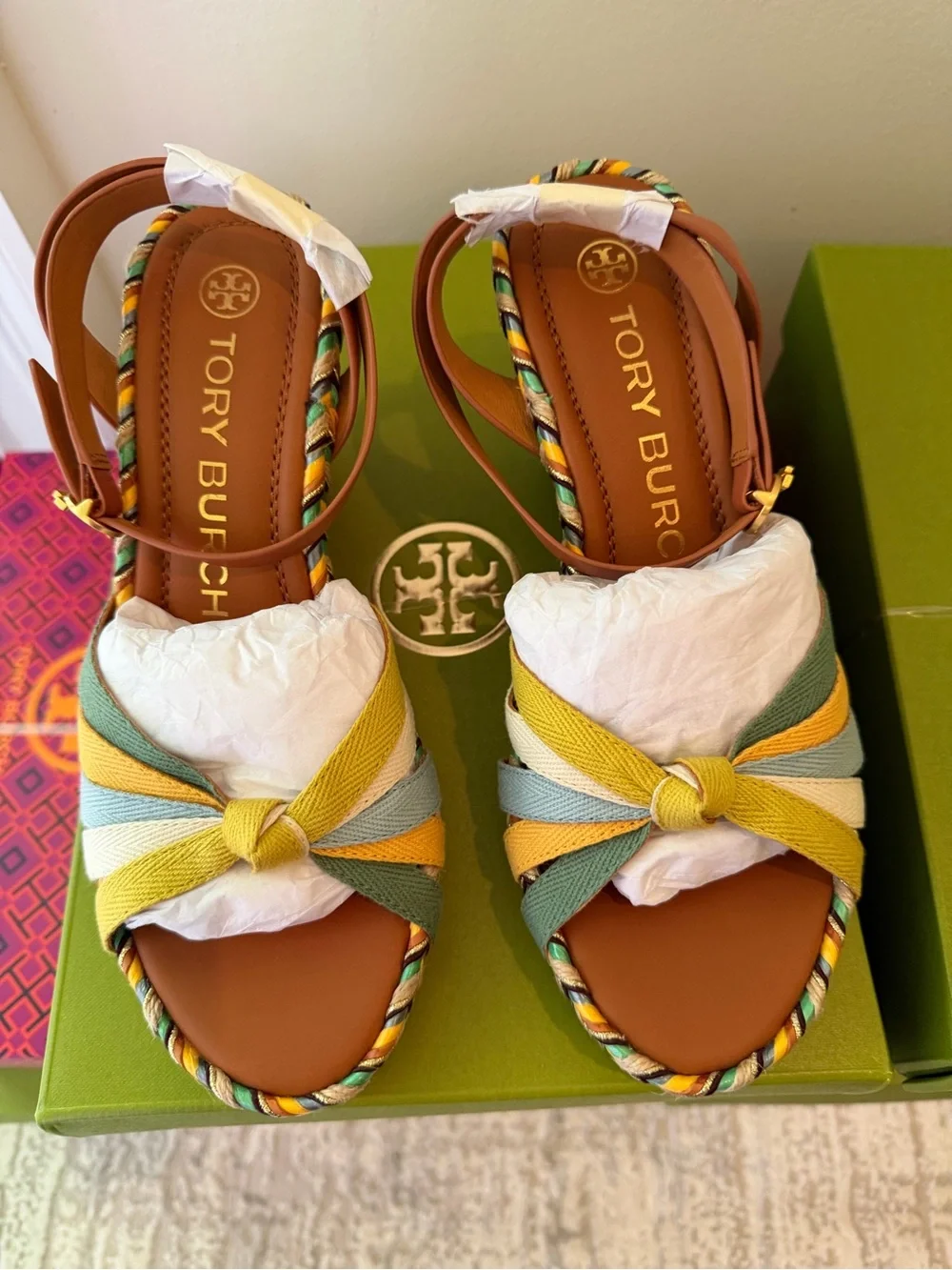 Tory Burch Multicolor Braided Knot Wedge Sandals